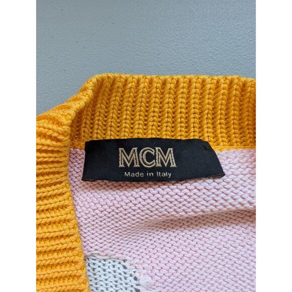 MCM See Through Inserts Color block Cotton Crop Cardigan Size S Yellow #1M455 - Picture 11 of 14